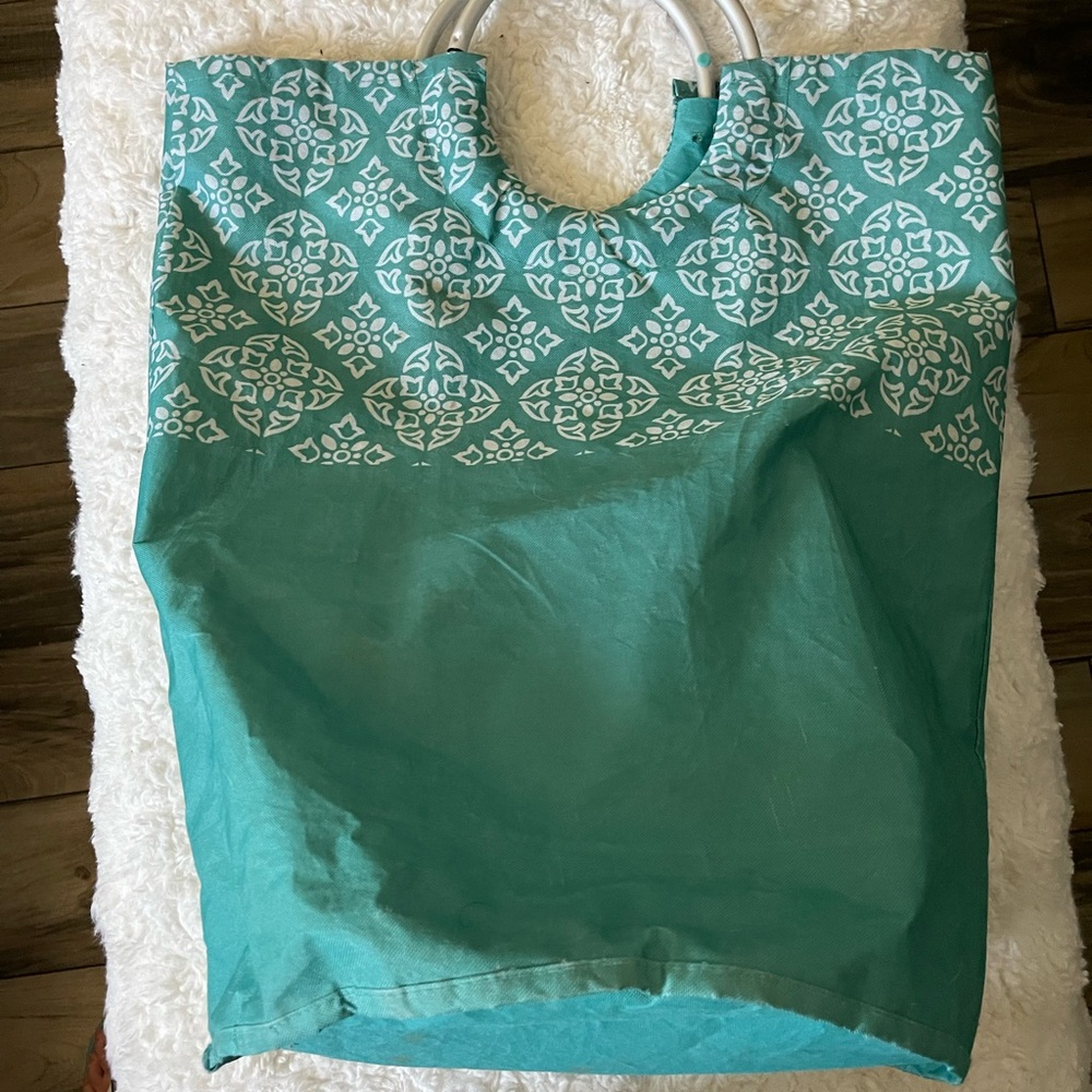 Teal Patterned laundry hamper